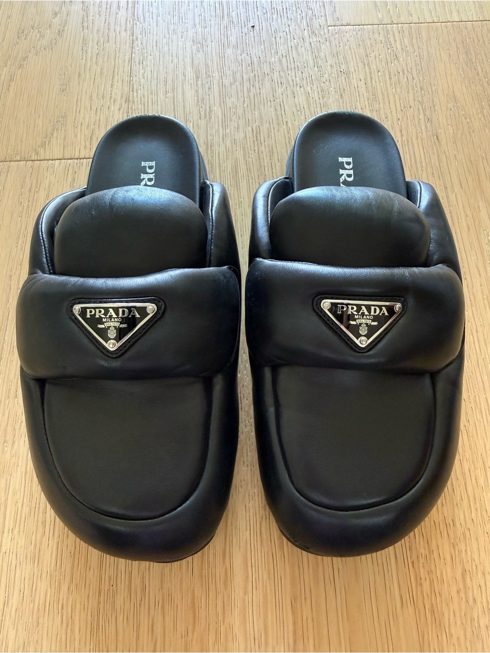 Prada Black Leather Padded Slip-On Mules